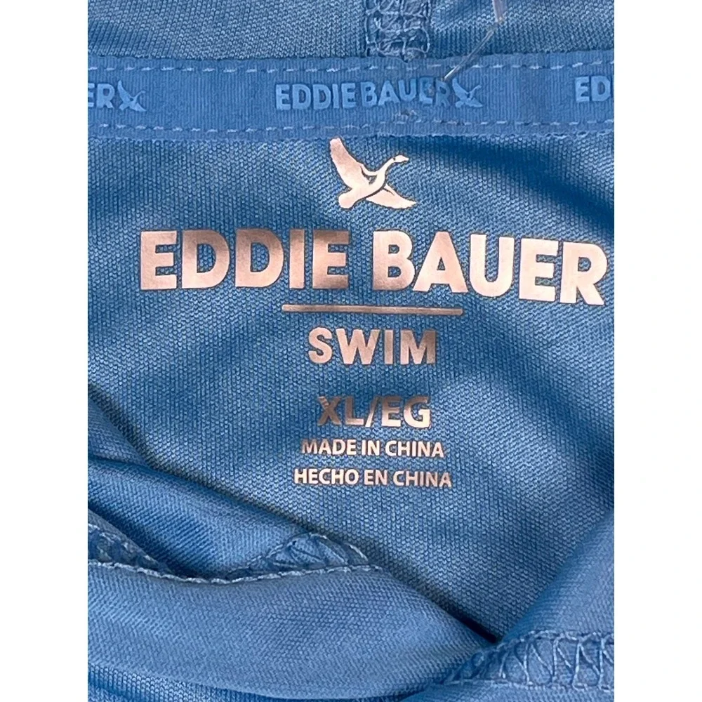 Eddie Bauer Swim Mens XL Island Blue Hooded Long Sleeve UPF 40‎ Rash Guard